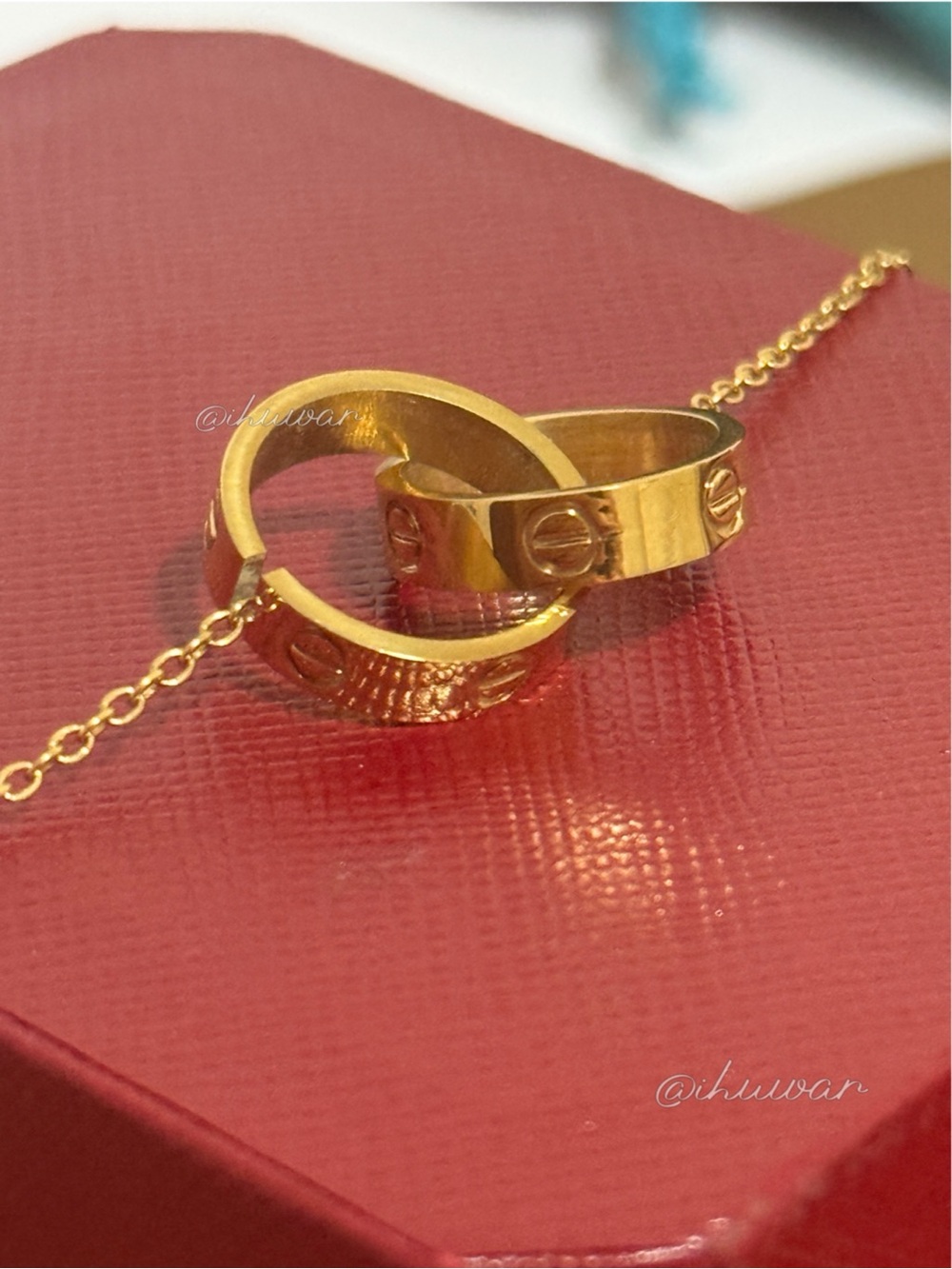 18K Gold Plated Interlocking Double Ring Necklace Screw Motif Necklace